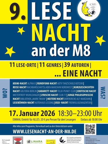 LeseNacht an der M8 - 11 LeseOrte - 11 Genres - 39 Autoren