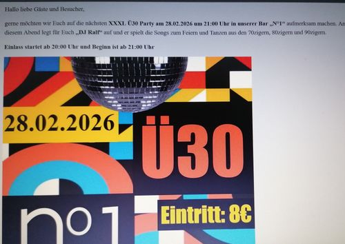 Ü 30 PARTY im N°1 in Keferloh Einlass ab 20 Uhr