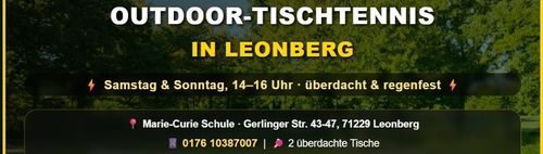 Outdoor-Tischtennis Leonberg – Samstag & Sonntag, 14–16 Uhr – überdacht & regenfest